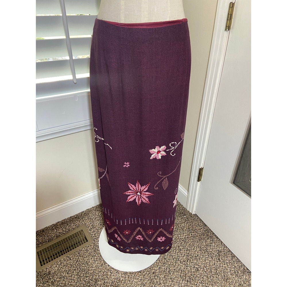 Fairycore Y2K Floral Embroidered Beaded Maxi Skirt 10 (S/M) Plum Boho Whimsigoth